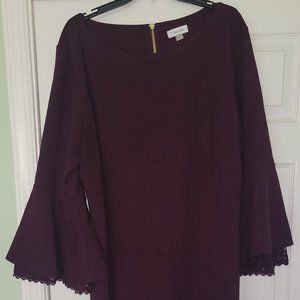 Plus & Tall Bell- Sleeve Sheath Purple Dress